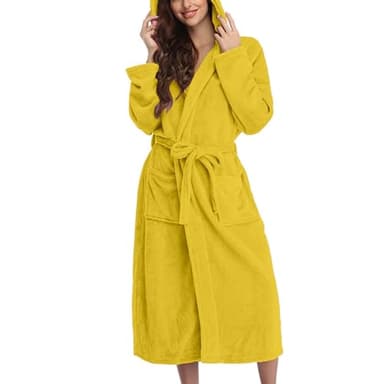 Generisch Peignoir en coton pour homme et femme avec poches, capuche et ceinture, en microfibre de haute qualité, super absorbant, pour la maison, le spa, l'hôtel, jaune, XL