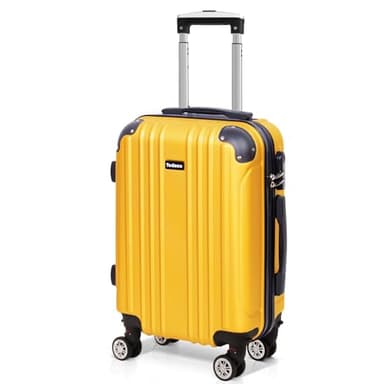 Todeco Valise Cabine 55cm, Valise de Voyage Rigide et Légère en ABS, Bagage à roulettes avec 4 Doubles Roues Pivotantes 360°, 55x35x22cm, 33L, Jaune Citron