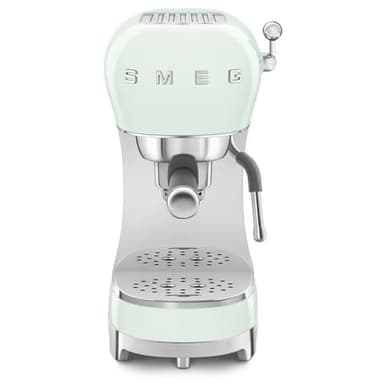 Smeg, Machine à Café Expresso Manuelle ECF02PGEU, Système Thermoblock et Buse Vapeur, 4 Fonctions Expresso, Plateau Amovible, Porte Filtre, Réservoir d'Eau 1 L, Dimensions Compactes, 1350W, Vert d'eau