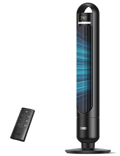 Dreo Ventilateur Colonne Silencieux 28 dB pour Chambre, Couverture Max 9 m, Ventilateur Debout sans Lame, 7,6 m/s, Oscillation 90°, 4 Vitesses, 3 Modes, Minuteur 8H, Affichage LED, Noir.