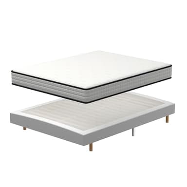 TEENO-Matelas en Mousse(160 x 200, 22CM) + Sommier tapissier volige + 4 Pieds et 26 Lattes, Parfait Soutien Haute Resilience Ultra Respirante, Matelas réversible à Deux Faces entièrement utilisables