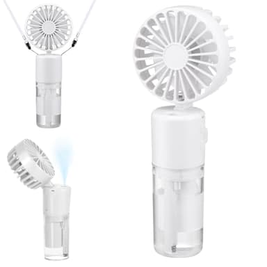JIZZU Mini Brumisateur Portatif, 4000mAh Ventilateur Main USB Rechargeable [5-21 Heures de Travail], 4 Vitesses, Silencieux Pliable pour Extérieur, Voyage, Blanc