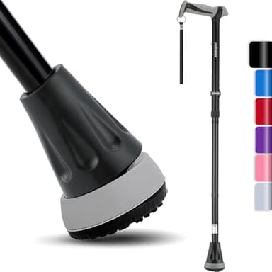 Rehand Canne de Marche Pliable Tout-Terrain, Canne de Marche pour Femme et Homme, Pointe Pivotante et Aide à la Mobilité Robuste, Bâton de Marche Réglable pour Les Personnes âgées et Les Dames(Noir)