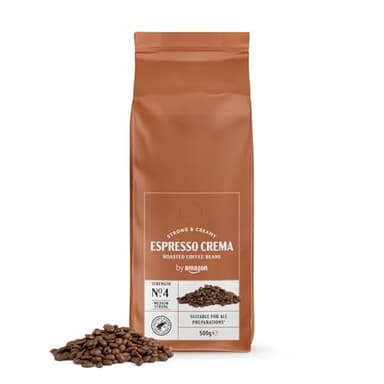 by Amazon Café en grains Espresso Crema, Torréfaction légère, Certifié Rainforest Alliance, 500 g, Lot de 1