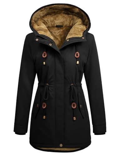Vancavoo Manteau Femme Hiver Blouson Polaire Chaud Veste à Capuche Décontracté Doudoune Parka Outercoat avec Zippé,Noir,L