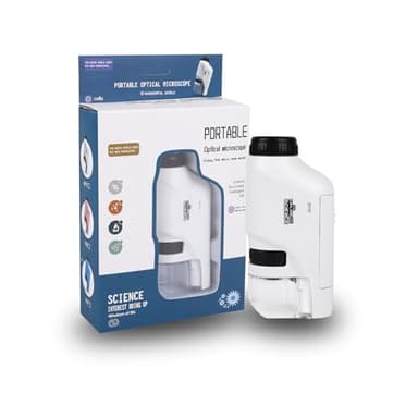 Microscope Portable Enfants 60X-120X Mini de Poche Avec Lumière LED - Haute Définition Pour Cadeau, Jouet Éducatif, Étude à Domicile Préscolaire (Blanc)