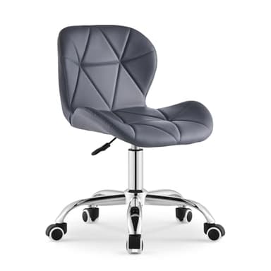 TUKAILAi Chaise de Bureau sans Accoudoir avec roulettes, Pivotant Chaise d'Ordinateur Réglable Cuir, Chaise de Maquillage Enfant Confortable Chambre Salon (Gris)