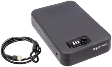 Amazon Basics Coffre-fort portable avec serrure à combinaison pour documents et bijoux, taille L, noir