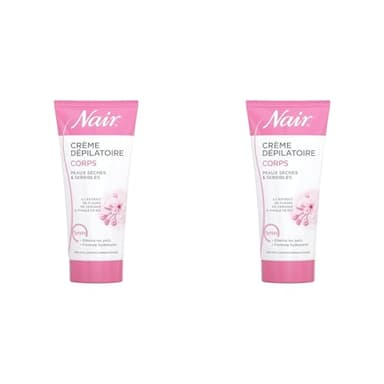 NAIR - Crème Dépilatoire Corps spécial Peaux Sèches & Sensibles, aux Extraits de Fleur de Cerisier & d'Huile de Riz, Formule Hydratante, Tube de 200ml et spatule (Lot de 2)