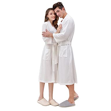 Avrilight Peignoir Femme Nid D'Abeille Gaufré Léger Vêtements de nuit de Chambre Unisexe Peignoirs de Bain pour Spa Hôtel (Blanc, XL)