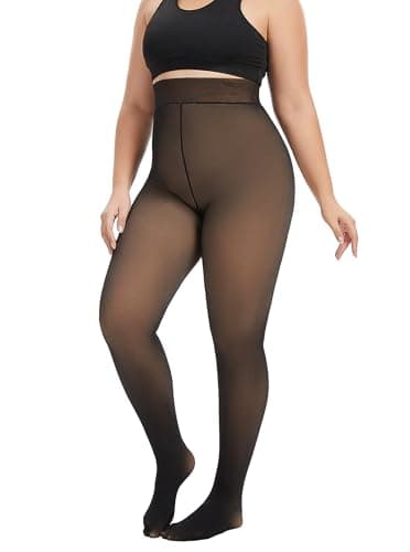 ZFSOCK Collant Polaire Thermique Femme: Legging Collants Hiver Grande Taille Effet Translucide Taille Haute Sculptante Chauds et Élastiques - Parfaits avec Robe Jupe ou Bottes 1 Paire 3XL/4XL