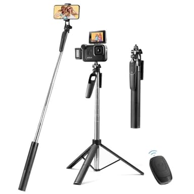 Vinabo Perche à Selfie Bluetooth 3 en 1, Trepied Smartphone, 160CM Perche Selfie Rétractable, Stabilisateur Smartphone avec télécommande Amovible et Rotation à 360°, pour iPhone, Galaxy, Huawei