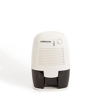 CREATE/DRYPLUS 500 / Mini déshumidificateur 500ml Blanc/Petit et pratique, Indicateur LED, Système Peltier, Ultra-silencieux et facile à utiliser, Système d'arrêt automatique, 22W