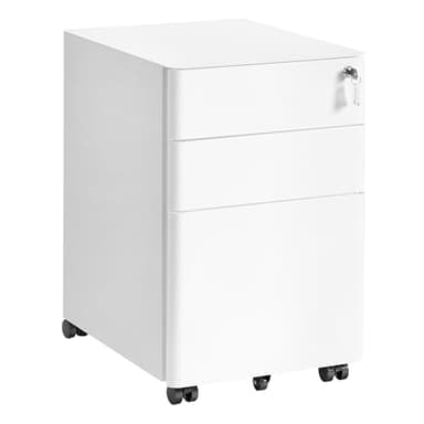 SONGMICS Caisson de Bureau, avec 3 Tiroirs, Casier Verrouillable, Préassemblé, en Métal, Table pour Imprimante, pour Bureau, 50 x 39 x 59 cm, Blanc Mat OFC032WG01