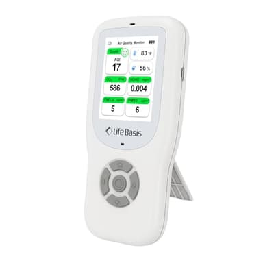 10 en 1 Appareils Mesurant Qualité Air Intérieur, LifeBasis Détecteur de AQI, PM1.0, PM2.5, PM10, CO2, TVOC, HCHO, Particules, Température et Humidité pour Maison, Bureau, Salle de Sport et Voitur