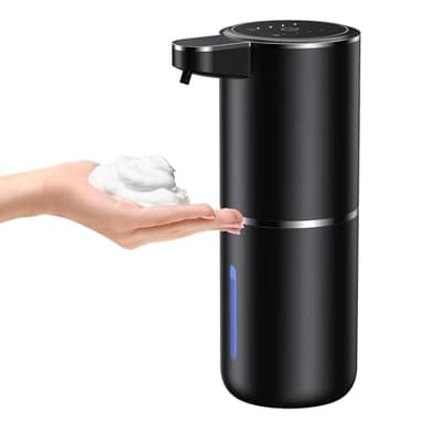 Fantictas 380 ML Distributeur de Savon Automatique, Distributeur Savon Automatique Mural, IPX5 étanche sans Contact Distributeur Savon avec Capteur Infrarouge, Rechargeable par USB, Noir