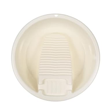 KOMBIUDA Bassine à Laver Petite Crème avec Planche Intégrée en Plastique Épais Antidérapant pour Lavage à la Main, Bac à Linge Portable pour Salle de Bain, Balcon et Dortoir, Nettoyage des