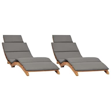 vidaXL Lot de 2 Chaises Longues avec Coussins, Bain de Soleil, Transat de Terrasse, Siège de Jardin Patio Extérieur, Bois Massif de Teck