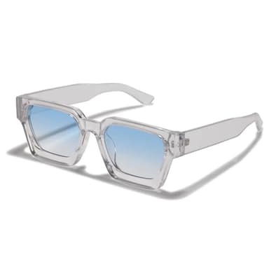 WDZAYXC Lunettes de soleil vintage rectangulaires pour femmes et hommes Lunettes de soleil rectangulaires épaisses Style rétro Protection UV400, Bleu/transparent