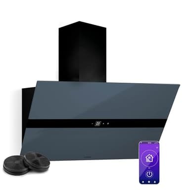 Klarstein WiFusion Hotte Aspirante - 90 cm, 690 m³/h, CEE A++, Commande Wi-Fi & Tactile, LED 6000-6500 K, Silencieuse 52 dB, Hotte de Cuisine, Noire, Filtre à Charbon Inclus