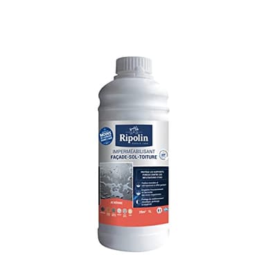 RIPOLIN - Imperméabilisant multi-supports Intérieur & Extérieur - Hydrofugeant multi-usages - Finition Etanche Invisible et Microporeuse à effet perlant. Toiture, Façade, Mur, Sol, Terrasse - 1L