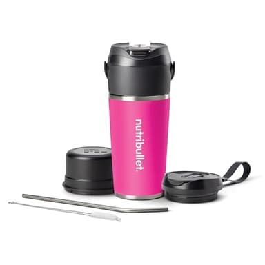 nutribullet Flip NBP016MA, Blender Portable avec Gobelet Isotherme de 590ml, Conserve le Froid Pendant 24h, Couvercle et Paille Inclus, Chargement USB-C, Acier Inoxydable, Couleur Magenta