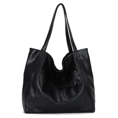 EVEOUT Sacs portés épaule en Cuir Souple Femmes Sac à Main de Grande Capacité Faux Cuir Cabas Vintage Sac Hobo Minimaliste Sac fourre-Tout(Noir