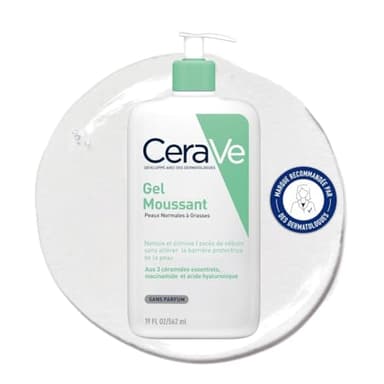 CeraVe - Gel Moussant - Nettoie & Elimine l'Excès de Sébum Sans Altérer la Barrière Cutanée - Acide Hyaluronique, Céramides & Niacinamide - Peau Normales à Grasses - 562 ml