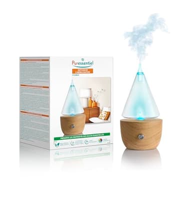 Puressentiel - Diffuseur à Nébulisation en Bois Naturel ICONI'C, Blanc et Bois, 1 Unité (Lot de 1)