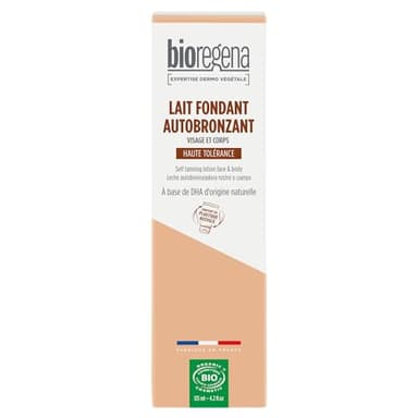 Bioregena | Lait fondant Autobronzant Bio | Visage & Corps | Teint éclatant & uniforme | Nourrit & Protège | Formule enrichie en beurre de Kartié | Aloe Vera | Made in France | 125 ml