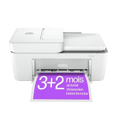 HP DeskJet 4220e, Imprimante multifonction, Instant Ink 3 mois inclus, Jet d'encre, A4, Couleur, Recto verso manuel, 8,5 ppm, Wi-Fi, ADF, Fax mobile, Blanche