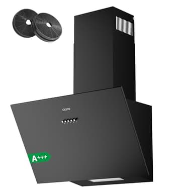 CIARRA CBCB6762A Hotte Aspirante Inclinée 60cm Classe A+++ - 650 m³/h - Recyclage & Évacuation - 3 Vitesses - Filtre au Charbon CBCF003 Inclus- Design Noir Modern