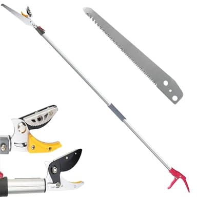 Fishtec - Sécateur Télescopique 1.37 À 2.2 m avec Scie 30 cm 52 Dents - Coupe Branches Lame Acier Enclume De Préhension Manche Aluminium Léger Portée 4 m - Élagage Jardin Arbustes Arbres