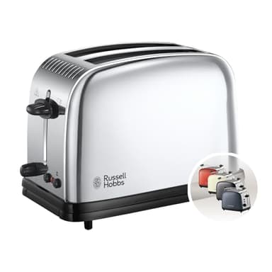 Russell Hobbs Grille Pain [Pour 2 Tranches] Victory Acier Inox (Fentes extra larges, 6 niveaux de Brunissage rapide, Décongèle & réchauffe viennoiserie, Ramasse miettes, 1670W) Toaster 23311-56