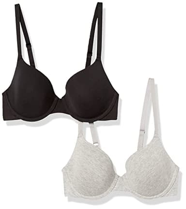 Amazon Essentials Lot de 2 Soutiens-Gorge Confortables à Armatures pour Femme, Noir/Gris chiné, Taille 38B