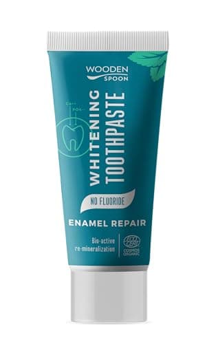 Wooden Spoon Dentifrice Bio Blanchissant & Reminéralisant – Double Menthe, Omyadent 100-OG, Aloe Vera, Arnica, Échinacée – Naturel, Sans Fluor, 75 ml