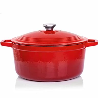 Cocotte Fonte Émaillée VeoHome Rouge 6L Ø28cm, Faitout Ultra Résistant,Marmite Compatible Induction/Gaz/Four, Cuisson Homogène, Saveurs Authentiques, Couvercle Relief