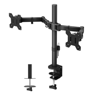 BONTEC Support Ecran PC 2 Ecran pour Moniteurs de 13-27 Pouces, Bras Ecran PC Réglable en Hauteur, Inclinable, Rotatif et Pivotant, Charge Max 10kg par Bras, VESA 75/100, Noir