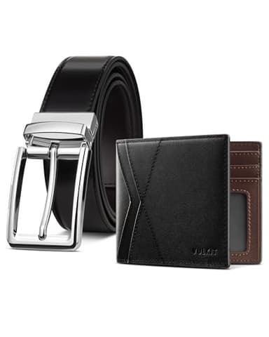 VULKIT Ensemble Cadeau pour Homme, Portefeuille et Ceinture en Cuir, Minimaliste Elégant Stylé Cadeau d'anniversaire, Noël, Fête des Pères
