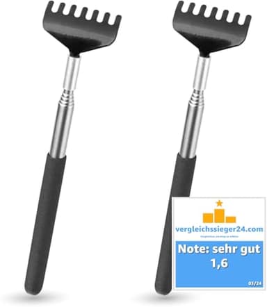 Gratte-dos 2 pièces pour massage du dos - stable et extensible - tige télescopique avec large main de grattage contre les démangeaisons - appareil de massage comme grattoir pour le dos