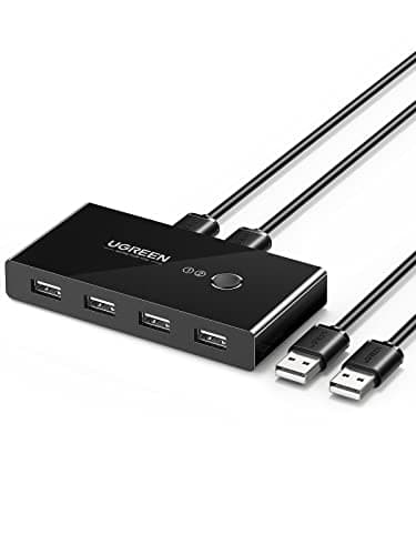 UGREEN USB 2.0 Switch Ports pour 2 PC Entrées 4 Sorties Commutateur pour Clavier Souris Disque Dur Externe Imprimante Scanner Câbles Inclus