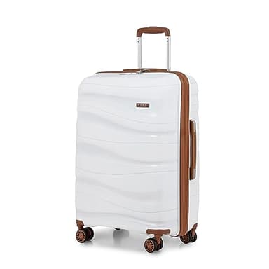 Kono Valise Grande 75cm Rigide Polypropylène Valise de Voyage à 4 roulettes et Serrure TSA, Crème