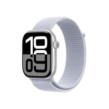 Apple Watch Series 10 (46 mm GPS) Montre connectée avec Boîtier en Aluminium Argent et Boucle Sport nuée Bleue. Suivi de l’activité Physique, app ECG, écran Retina Toujours activé, Neutre en Carbone