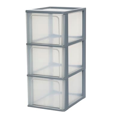 Iris Ohyama, Tour de Rangement Plastique, 3 Grands Tiroirs, Gris, Ouverture Facile, Format A4, A5 & A6, Meuble, Organisateur, pour Bureau, Fourniture Scolaire, Papeterie, Sans BPA, OCH-2300