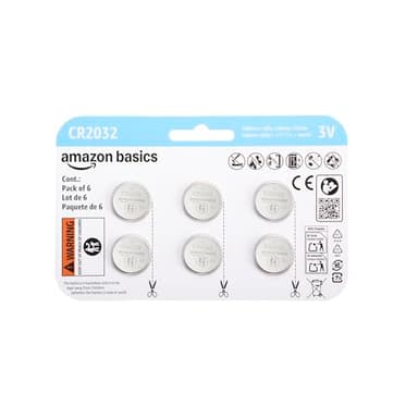 Amazon Basics Lot de 6 piles bouton CR2032 au lithium, 3 V, puissance longue durée, sans mercure