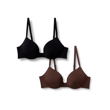 Amazon Essentials Soutien-Gorge Plongeant Push-Up Avec Doublure En Microfibre Femme, Lot de 2, Noir/Noisette, 85A