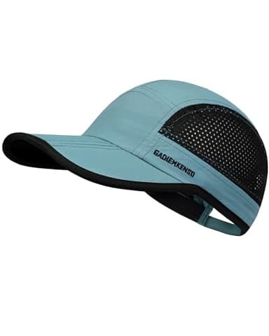 GADIEMKENSD Mens Folding Running Hat Long Brim Golf Hats Quick Dry Baseball Caps Unstructured Breathable Light UPF 50 Cooling Cap for Outdoor Sport Hiking Workout Gym Tennis Travel Sky Blue