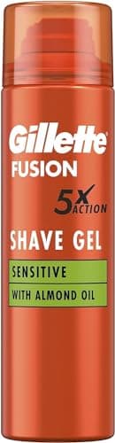 Gillette Fusion Soin de Barbe Gel de Rasage Homme (200ml) à l'huile d'amande pour peaux sensibles Action 5 fois : nettoie, hydrate, protège, rafraîchit et apaise Cadeau pour Homme