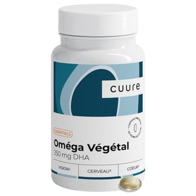 Omega 3 Vegan - CUURE - Huile d'Algues Marines - 45 Jours - Oméga 3 riches en DHA & EPA - 45 Gélules - Concentration, Vision, Coeur - Fabriqué en France