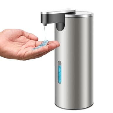 HMJIA Distributeur Savon Automatique Acier Inoxydable avec 3 Niveau Réglage Distributeur Savon Électrique Infrarouge 340ml IPX4 Étanche Distributeur Savon Sensor pour Cuisine & Salle de Bains (Argent)